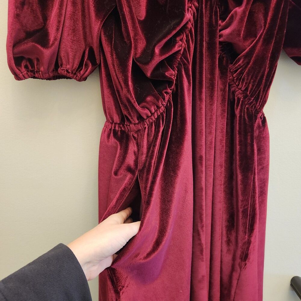 Georgie Red Velvet Mini Dress Puffed Sleeve Romantic Valentines Date Night Vamp - Picture 3 of 11
